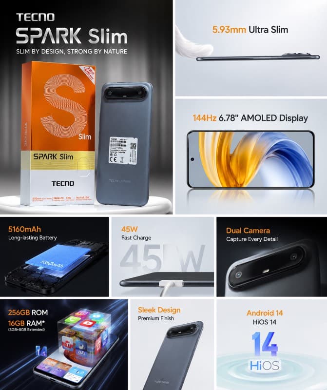Tecno Spark Slim 8+8-256Gb Noir